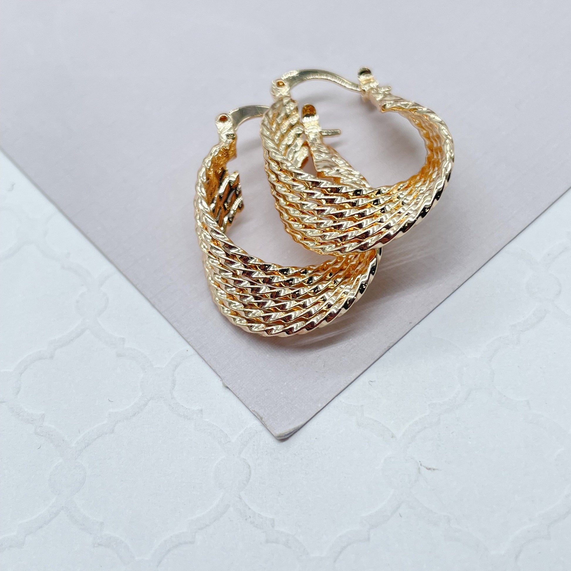 18k Gold Filled Multi Layered Gold Plain Mid Twist Hoops