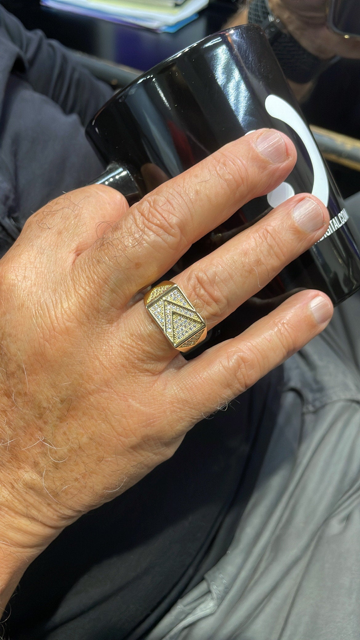 18k Gold Filled Mens Ring Patterned With Arrow Symbol With Pave Stones