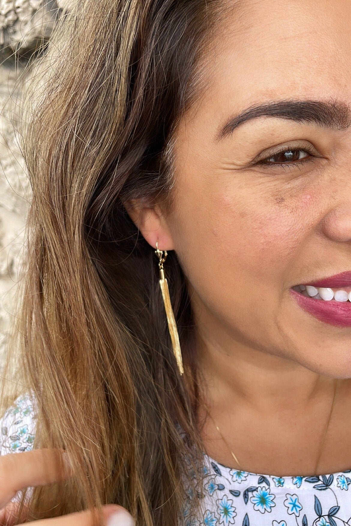 18k Gold Filled Dangling Earring With Box Chain Ends