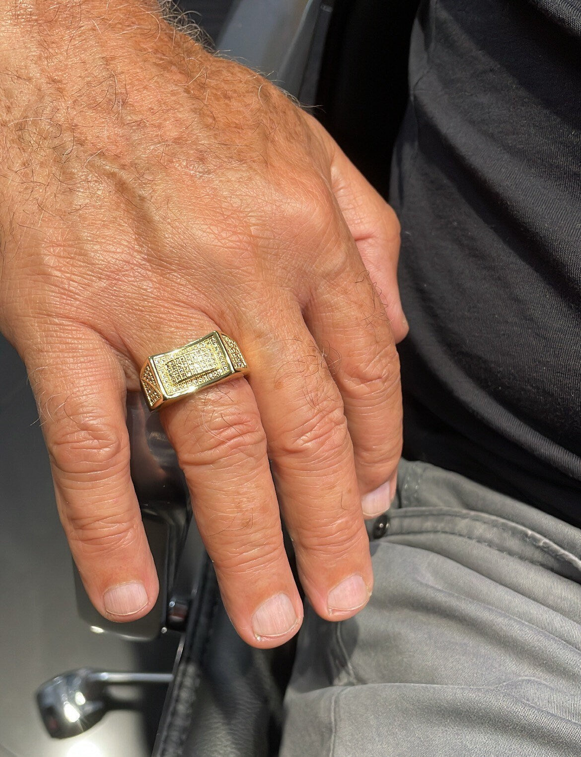 18k Gold Filled 3D Geometric Ring With Pave Zircon Stones