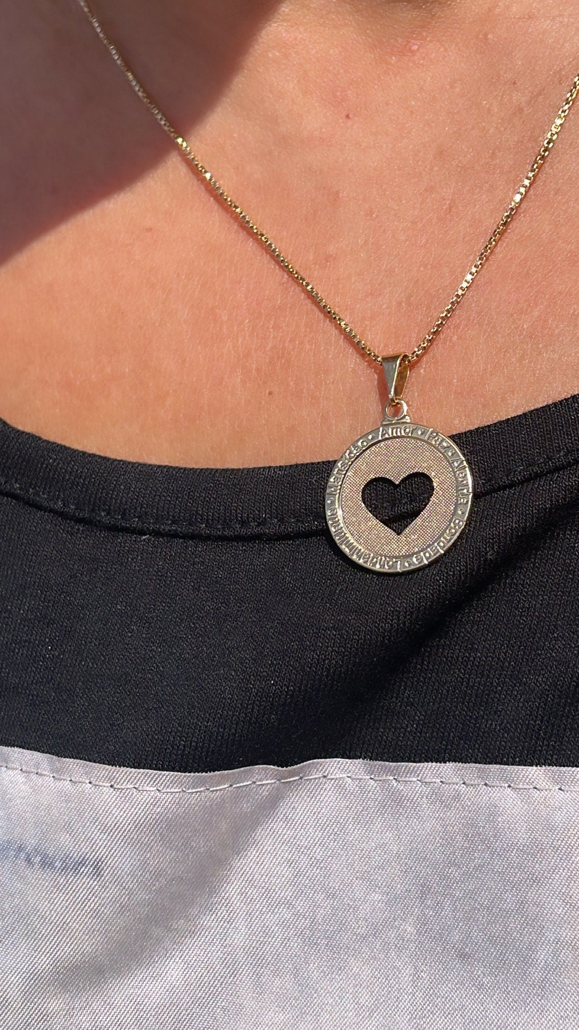 18k See Through Heart Pendant with Engraved Love Words