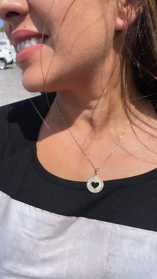 18k See Through Heart Pendant with Engraved Love Words