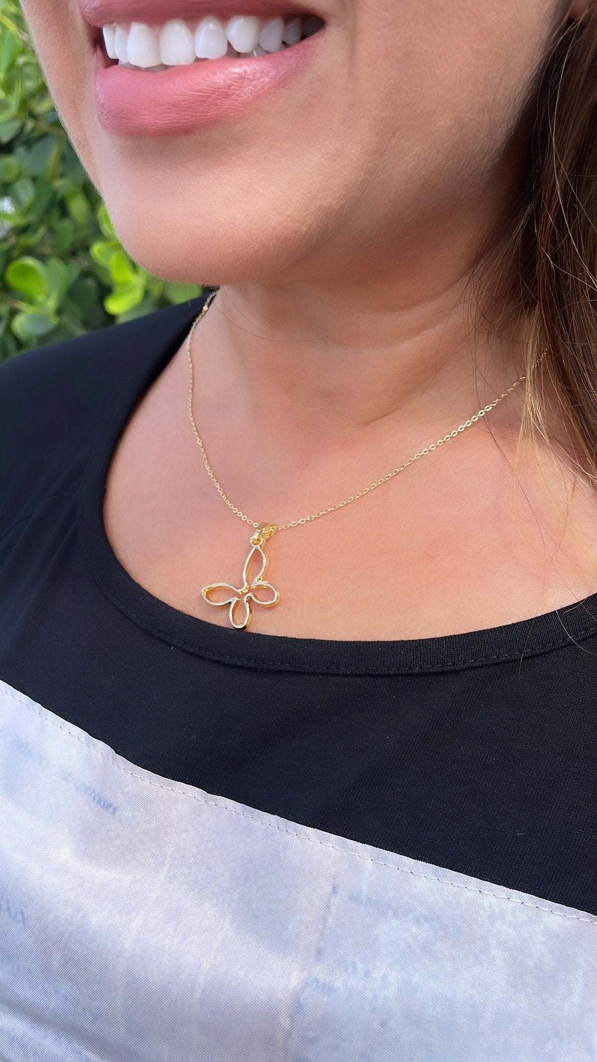 18 Gold Filled Solid See Through Butterfly Pendant