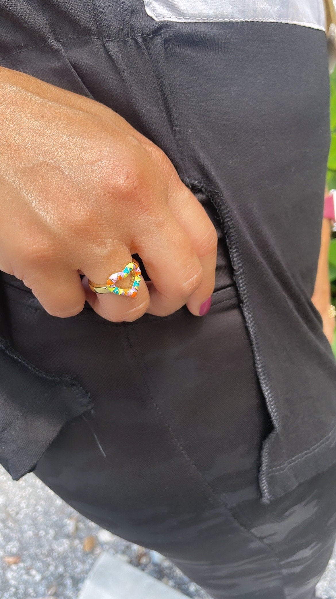 18k Gold Filled Colorful Enamel Adjustable Heart Ring