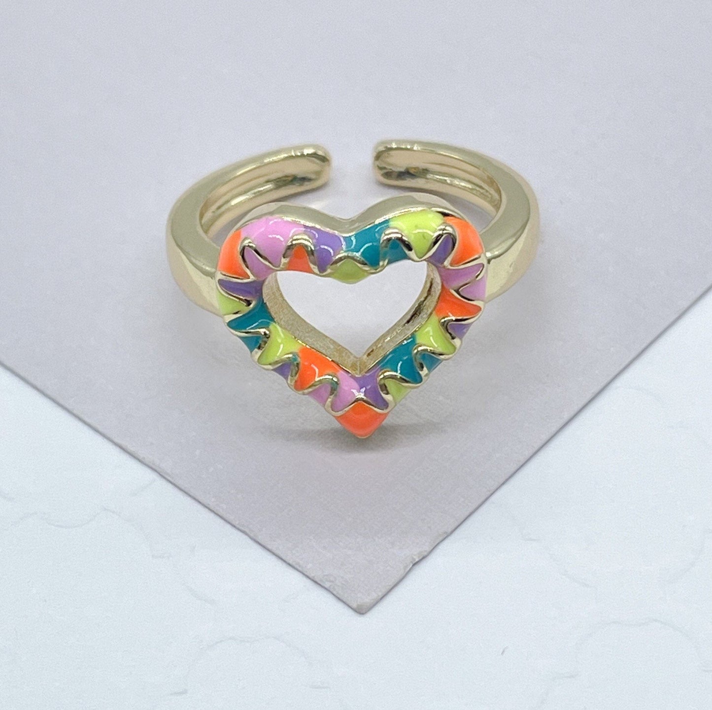 18k Gold Filled Colorful Enema Adjustable Heart Ring
