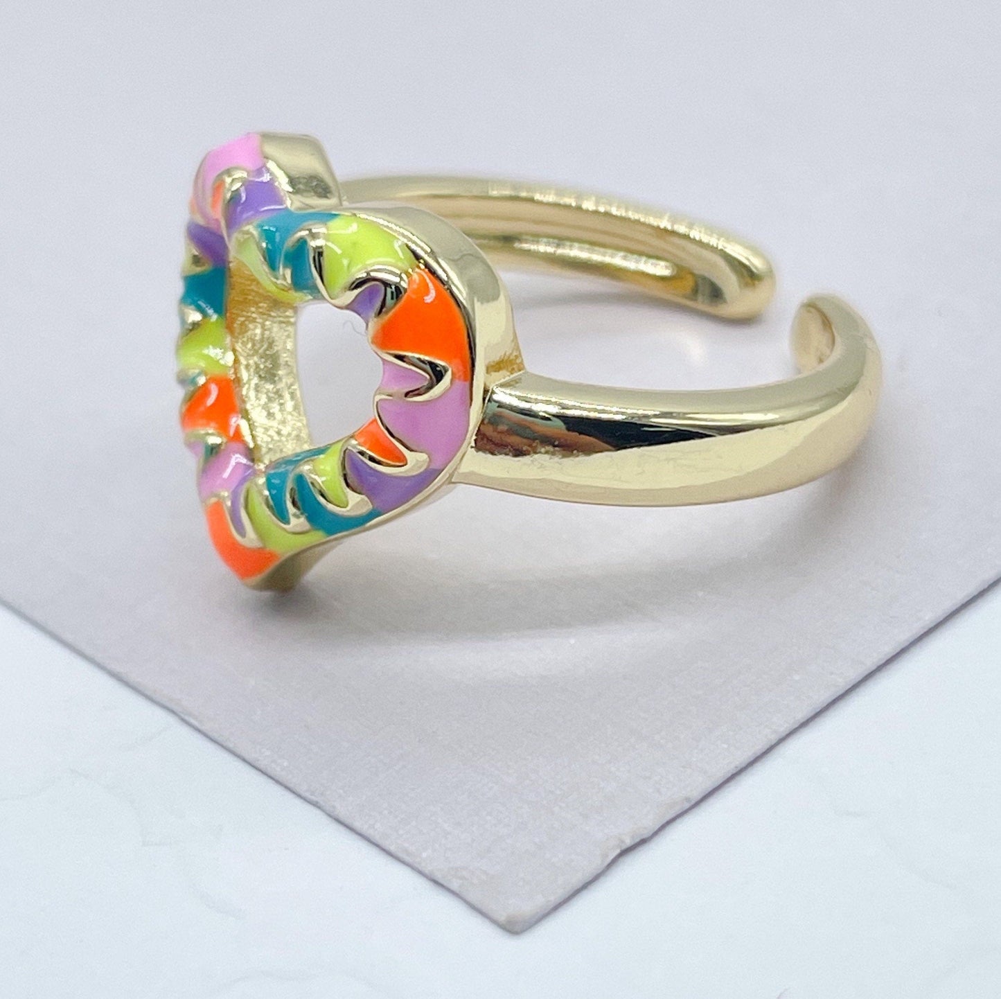 18k Gold Filled Colorful Enamel Adjustable Heart Ring