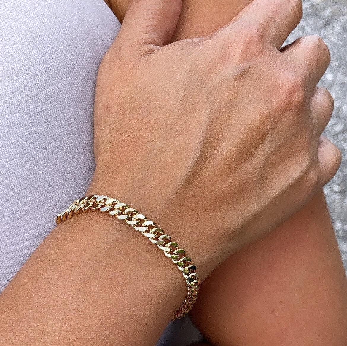 18k Gold Filled Cuban Link Chain Bracelet 7"