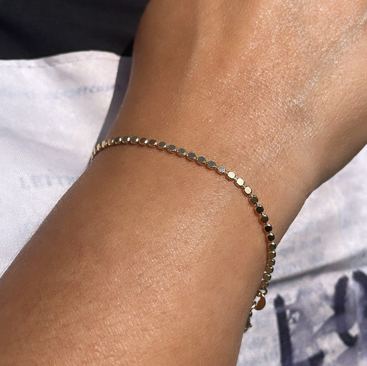 18k Gold Filled Flat Beaded Bracelet