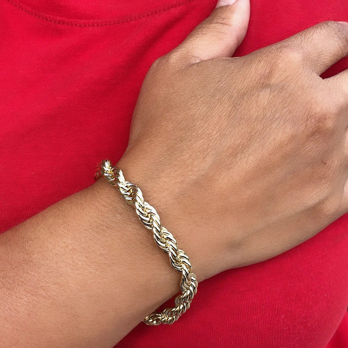 18k Gold Filled 7mm Thick Rope Chain Bracelet