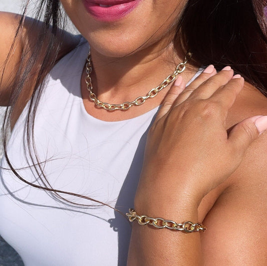 18k Gold Filled Chunky Link Necklace Bracelet Set