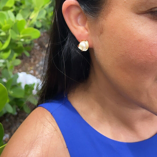 18k Gold Filled Pearl Stud Wrapped In Gold Thread 12 mm Size, Simulated Pearl,