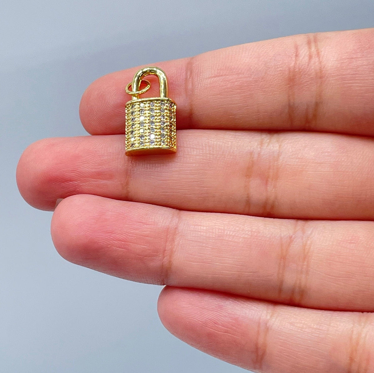 18k Gold Filled 1.5mm Lock Charm in Micro Pave Dainty Pendant
