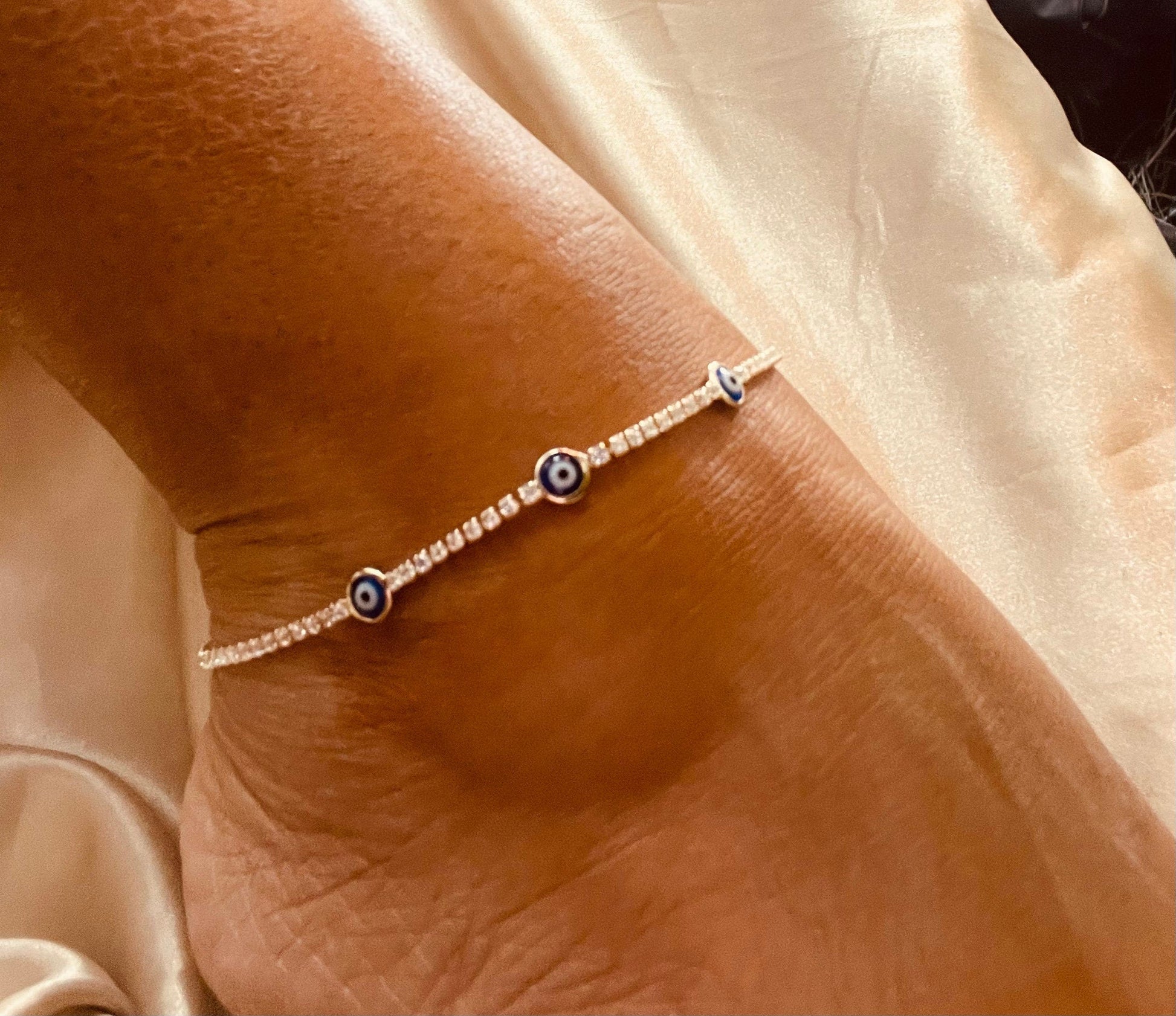 18k Gold Filled Evil Eye Anklet Featuring Cubic Zirconia Chain Wholesale