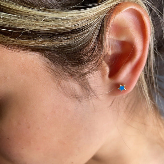 18k Gold Filled Colorful Stars Stud Earring White And Blue Patriotic Jewelry