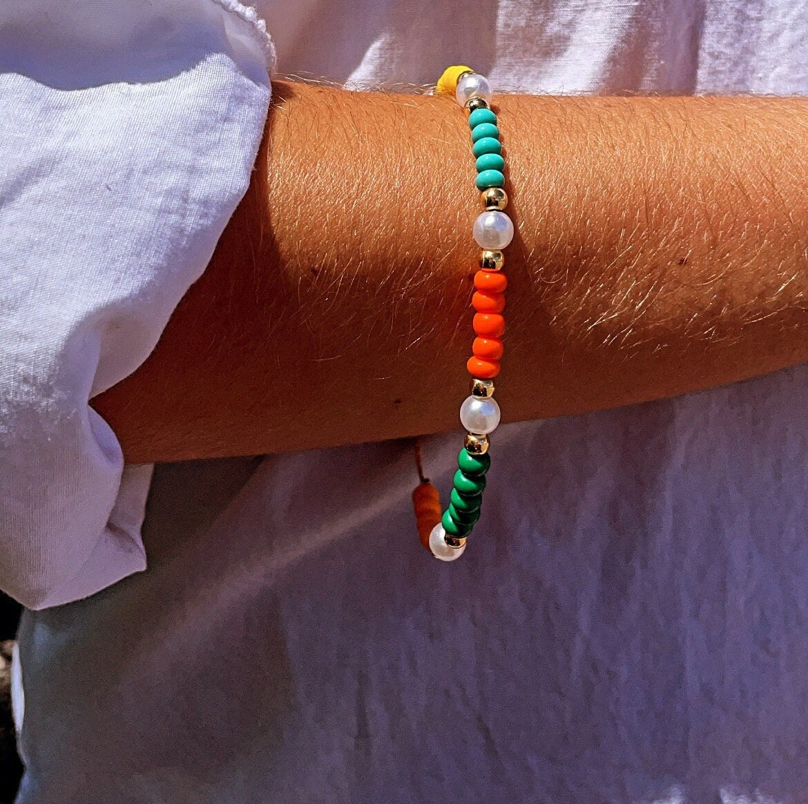 18k Gold Filled Colorful Bead And Pearl Bracelet, Stackable Color Bracelet,