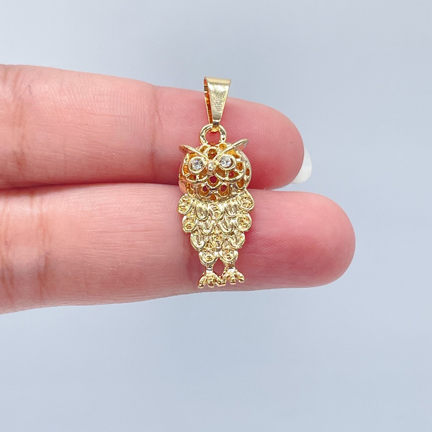 18k Gold Filled Owl Charm Featuring Cubic Zirconia Eyes For Wholesale And