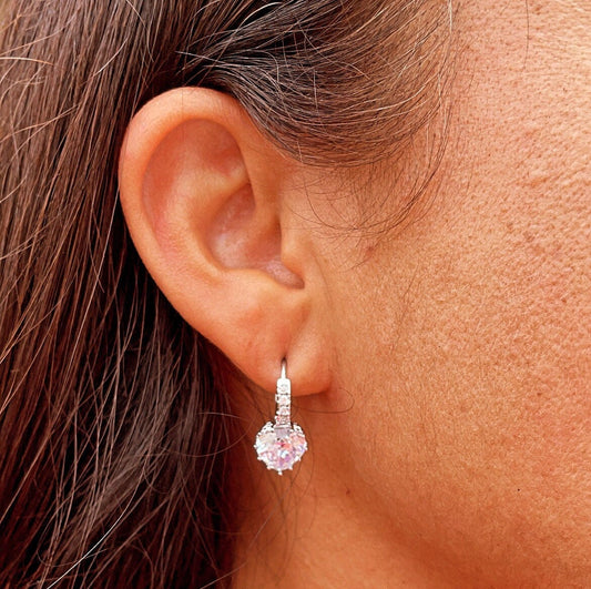 Elegant 18k Silver Filled 9mm Colorful Zirconia Lever Back Earrings Featuring Clear CZ Details