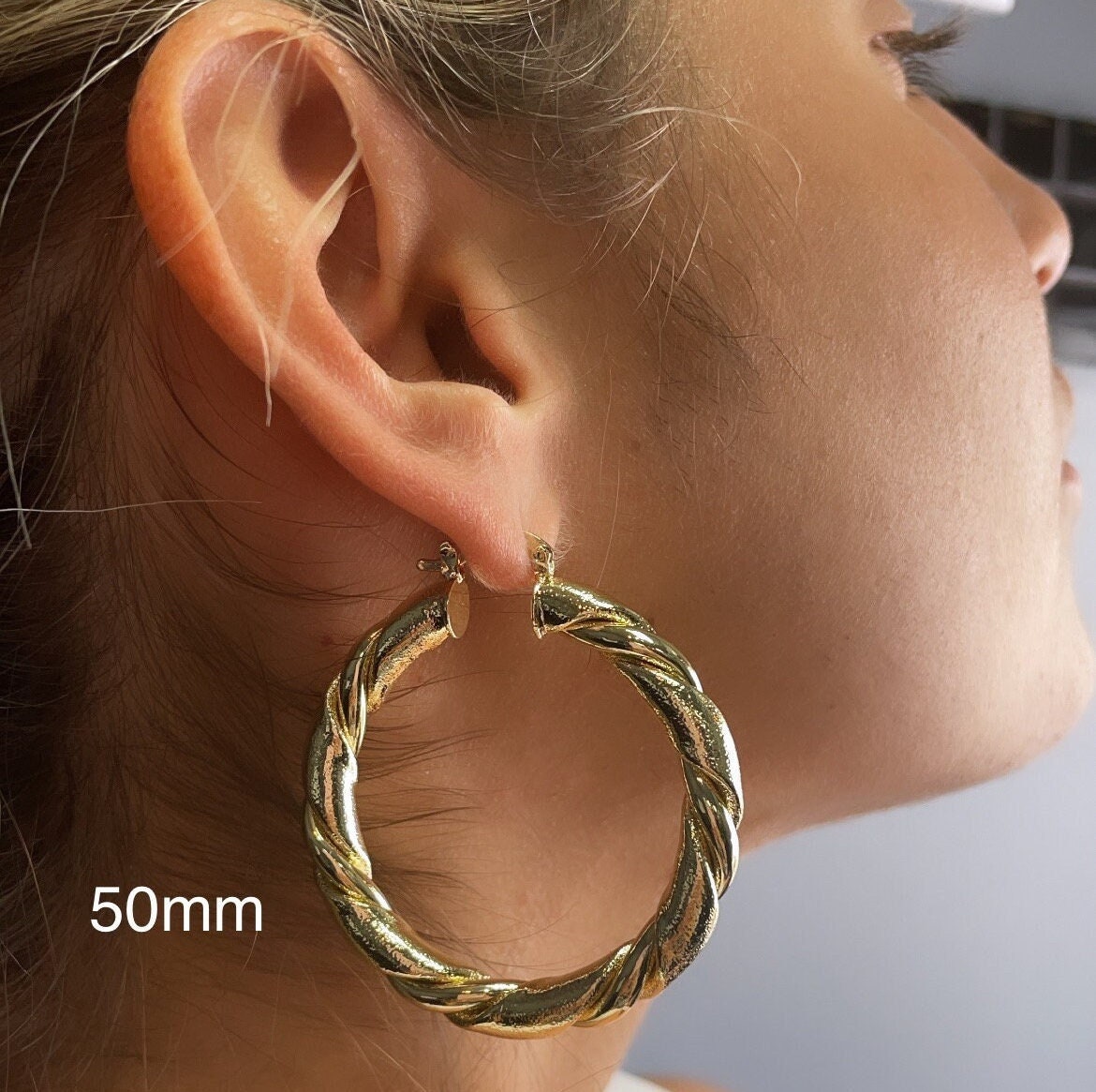 18k Gold Filled 6mm Thick Twisted Plain And Matte Tube Hoop Earrings Available