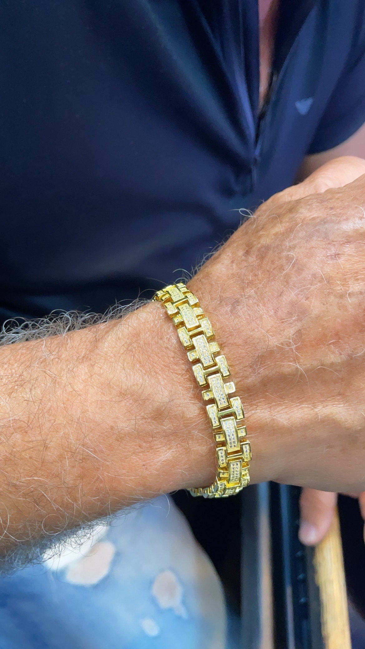 9mm Hip Hop Iced 18k Gold Filled Micro Pave Clear Cubic Zirconia Vintage Link Men’s Bracelet Jewelry