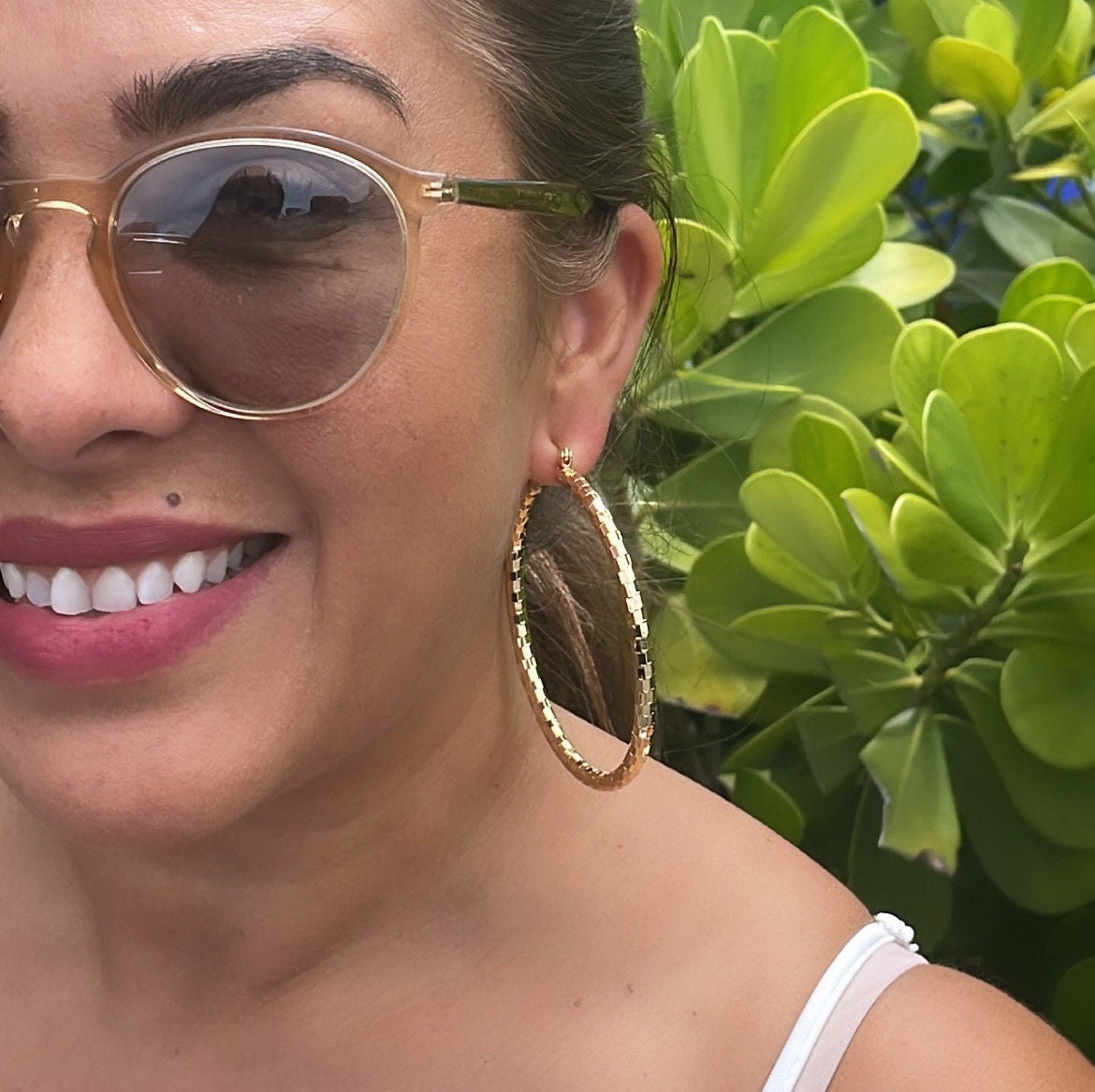 18k Gold Filled Squared Textured Round Hoops