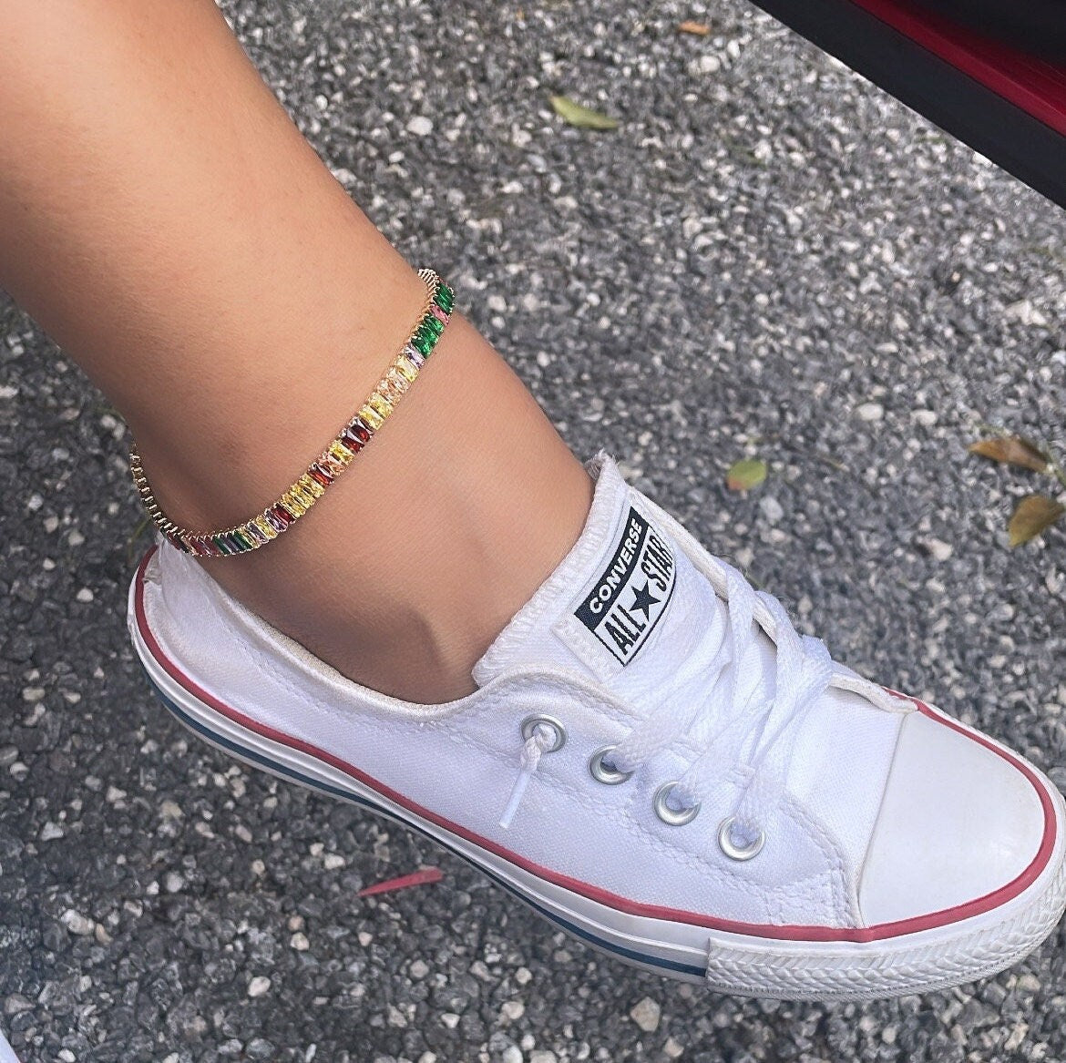 18k Gold Filled Anklet Featuring Colorful Baguette Cubic Zirconia