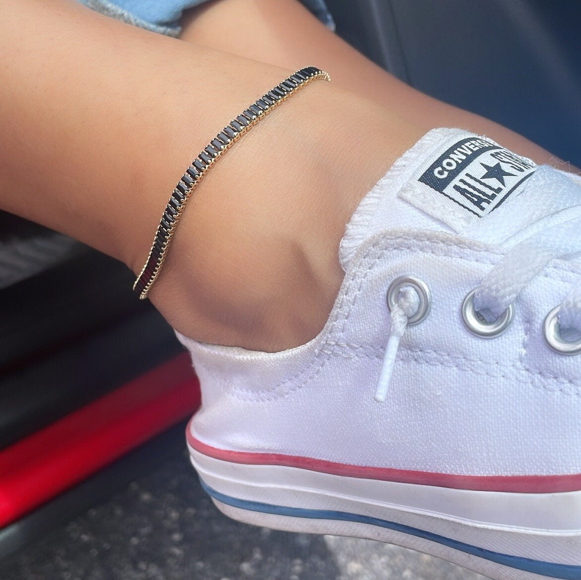 18k Gold Filled Black Stone Baguette Anklet