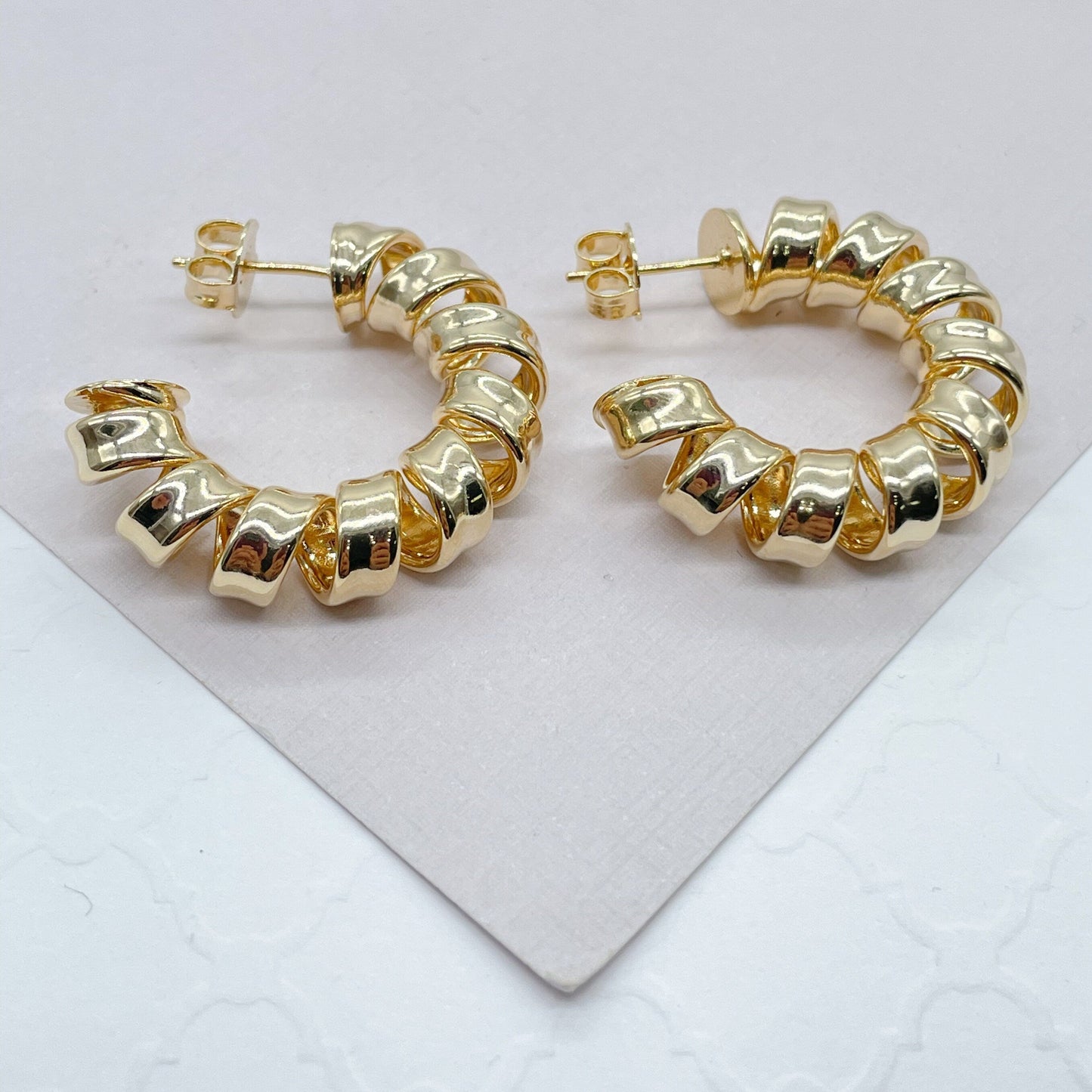 18k Gold Filled Smooth Curled C Hoop Earrings | Semi Hoop Earrings