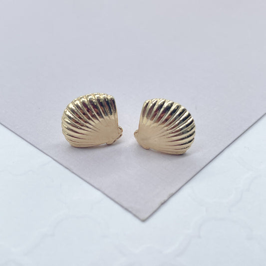 18k Gold Filled Clam Shell Stud Earrings