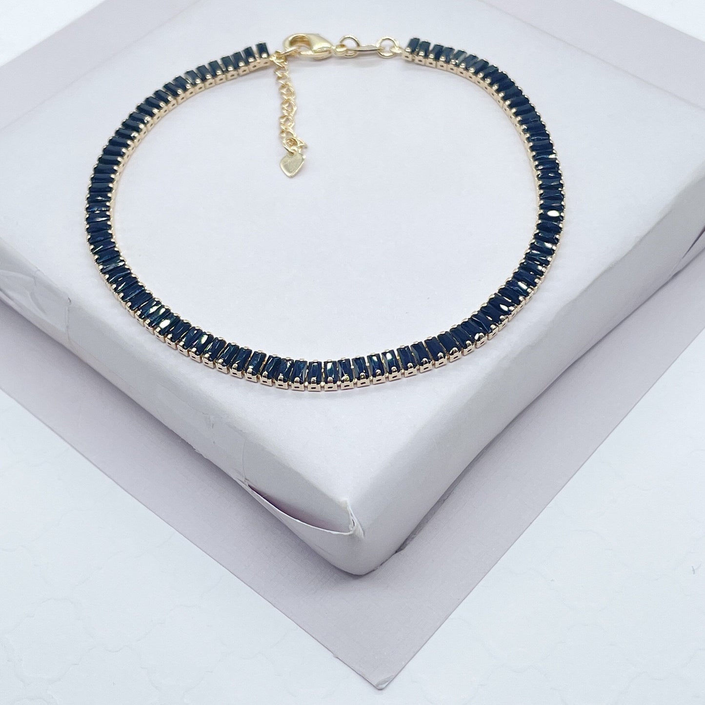 18k Gold Filled Black Stone Baguette Anklet