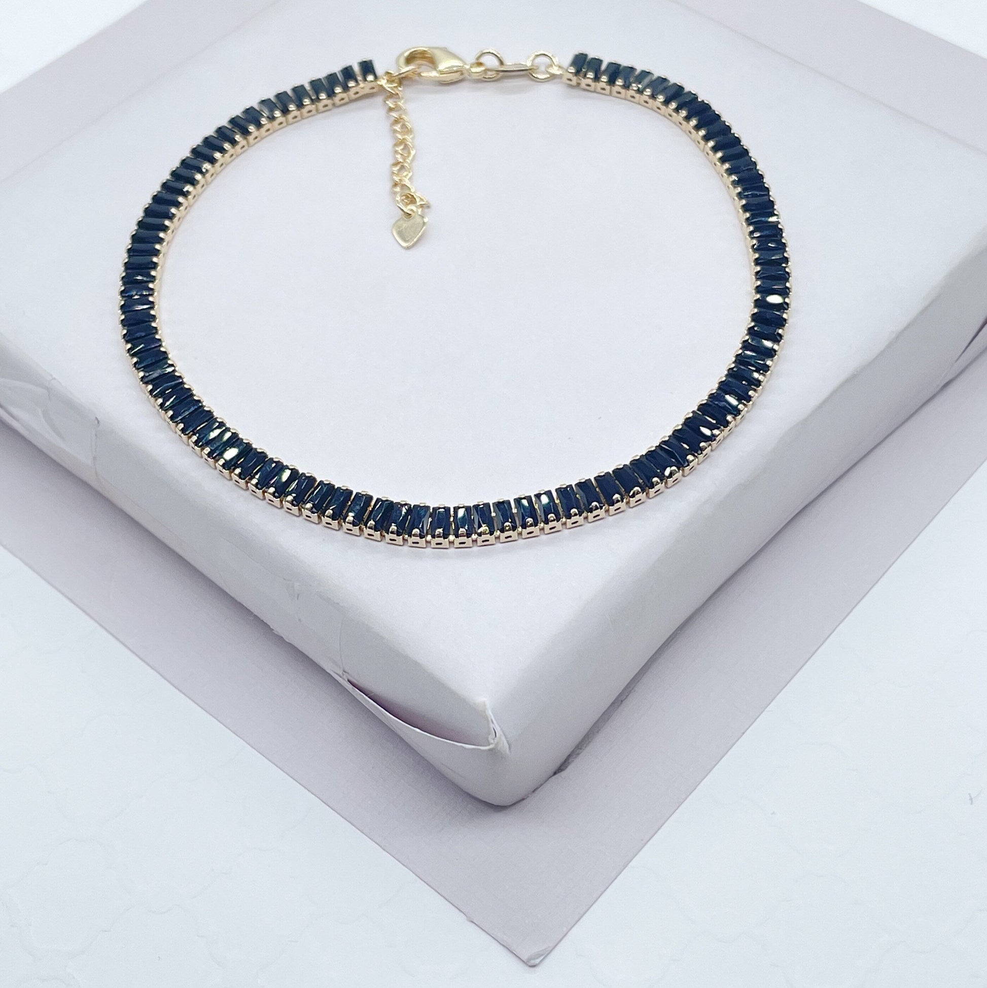 18k Gold Filled Black Stone Baguette Anklet