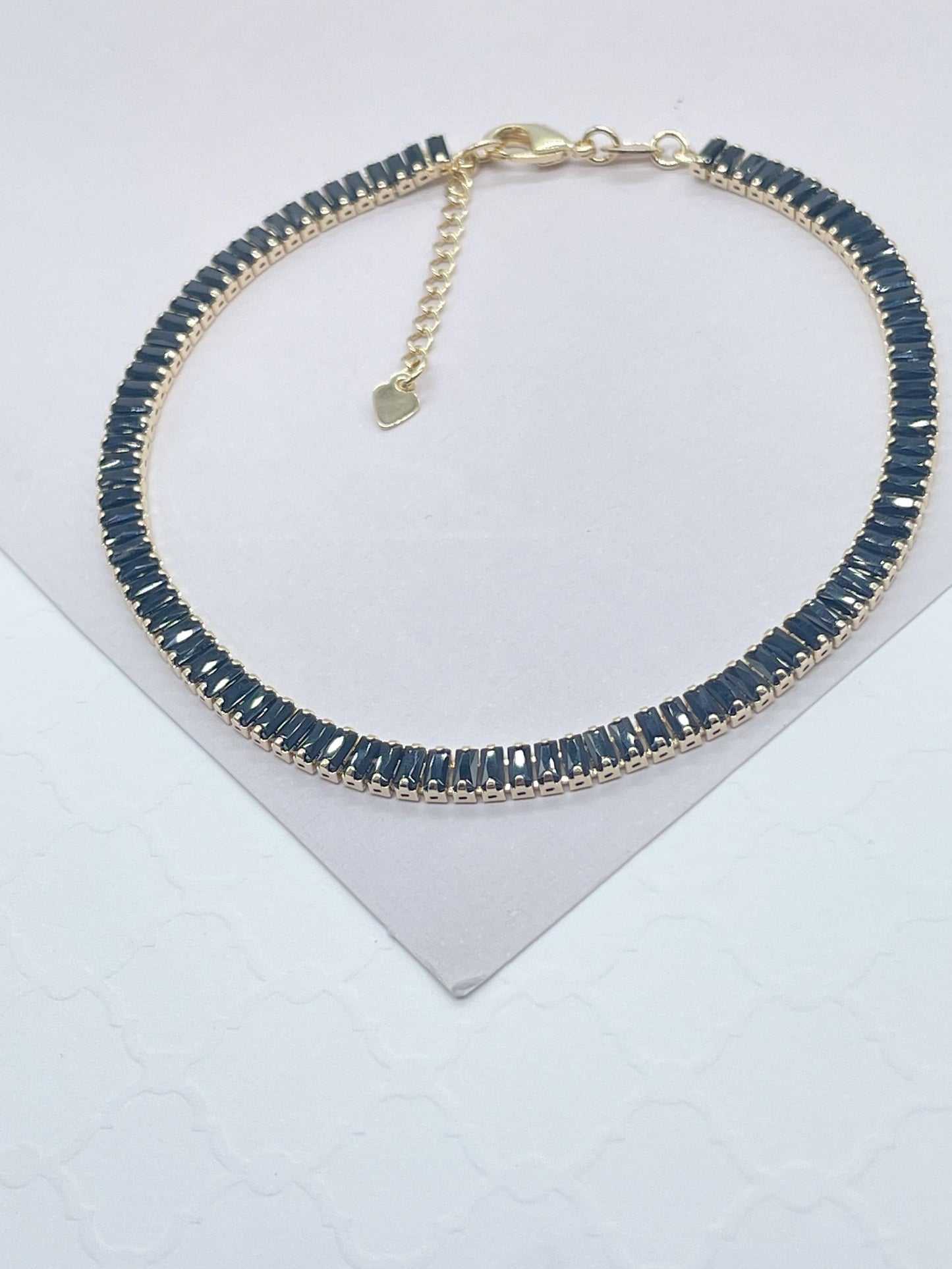 18k Gold Filled Black Stone Baguette Anklet