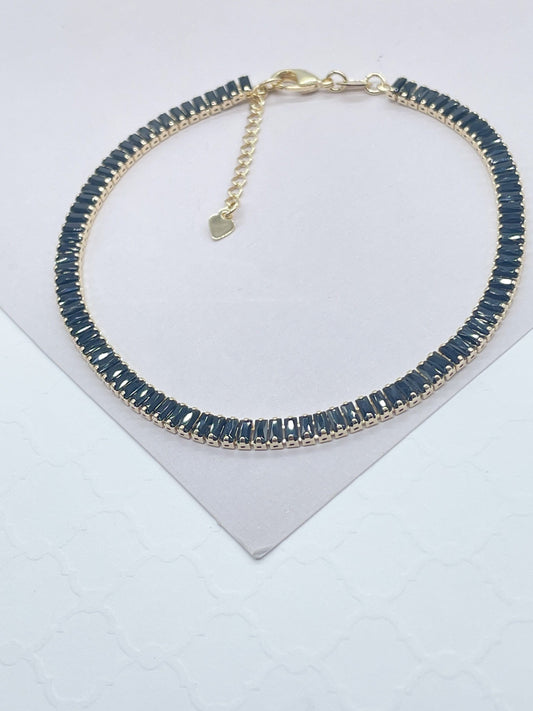 18k Gold Filled Black Stone Baguette Anklet