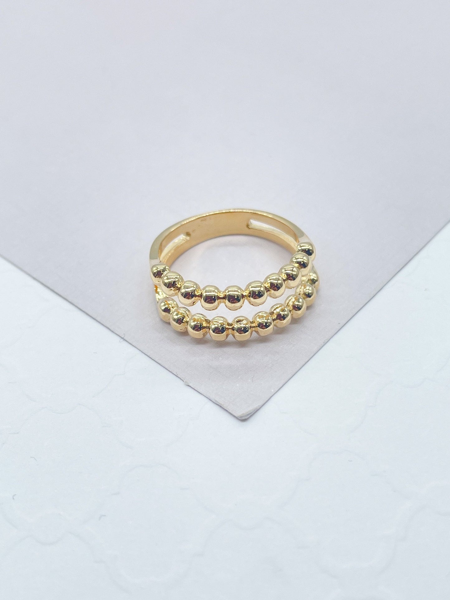 18k Gold Filled Plain Beaded Ring