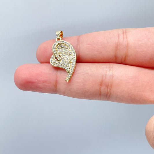 18k Gold Filled Heart Charm: Micro Pave Cubic Zirconia Pendant
