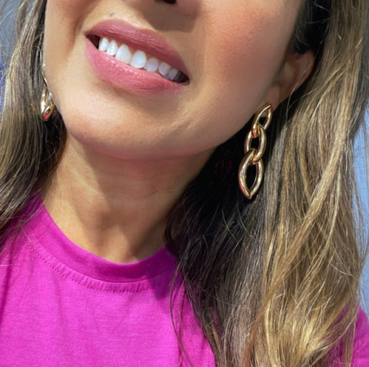 18k Gold Filled Single Long Oval Chunky Link Earrings