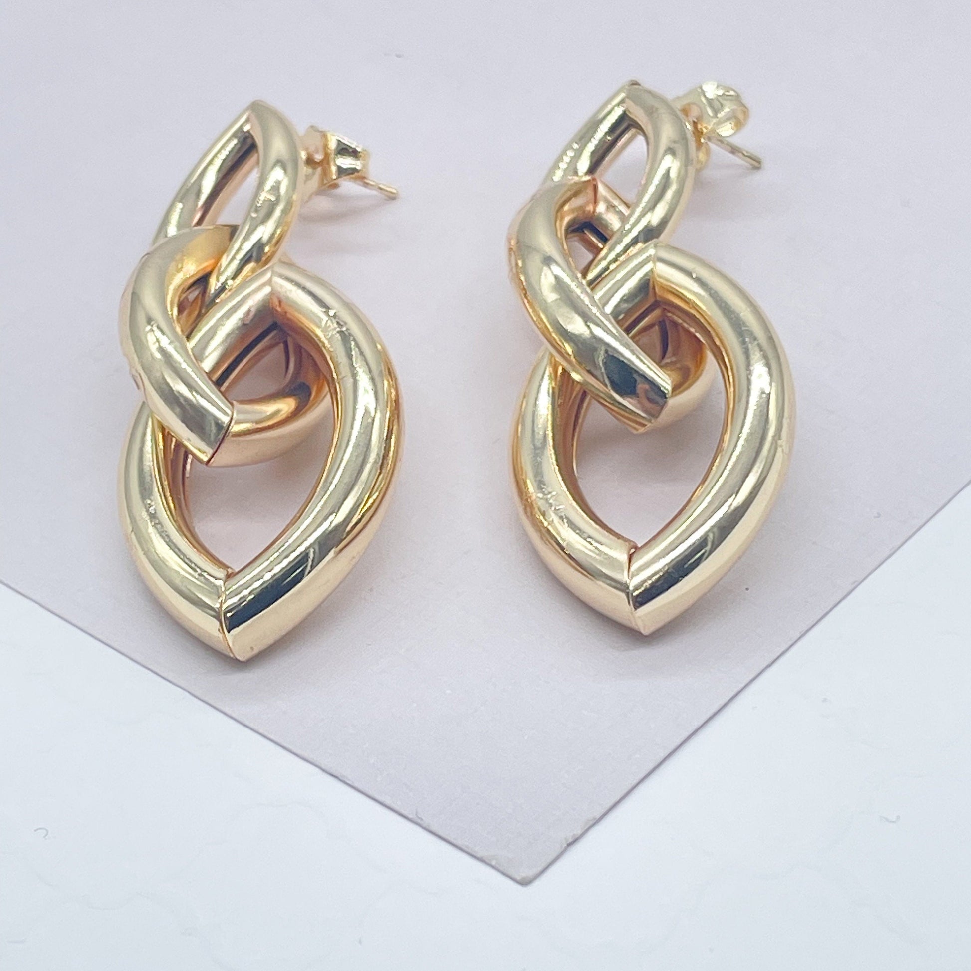 18k Gold Filled Single Long Oval Chunky Link Earrings