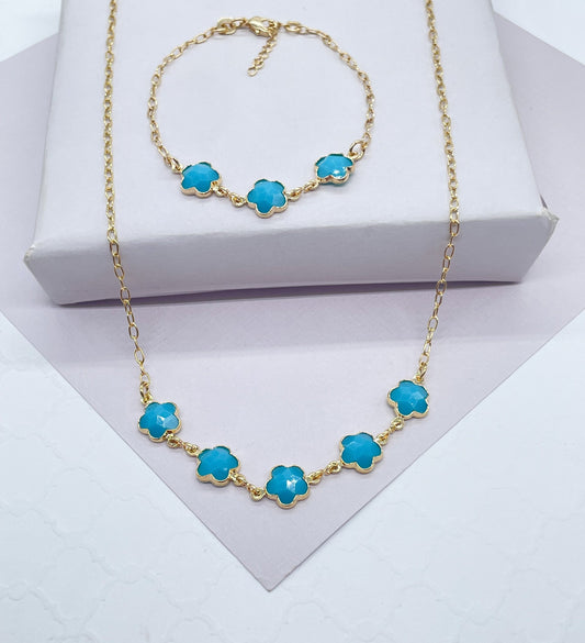 18k Gold Filled Colorful Clover Leaf Set