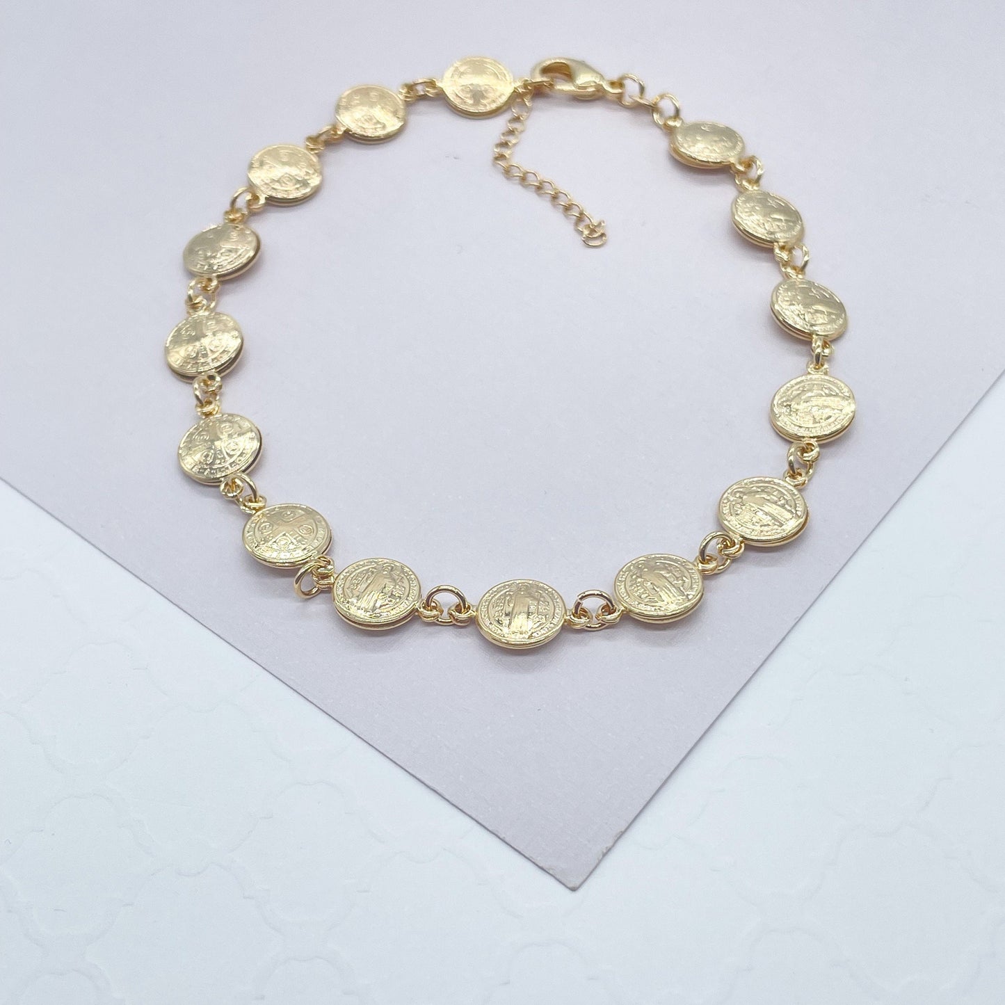18k Gold Filled San Benito double sided medal anklet