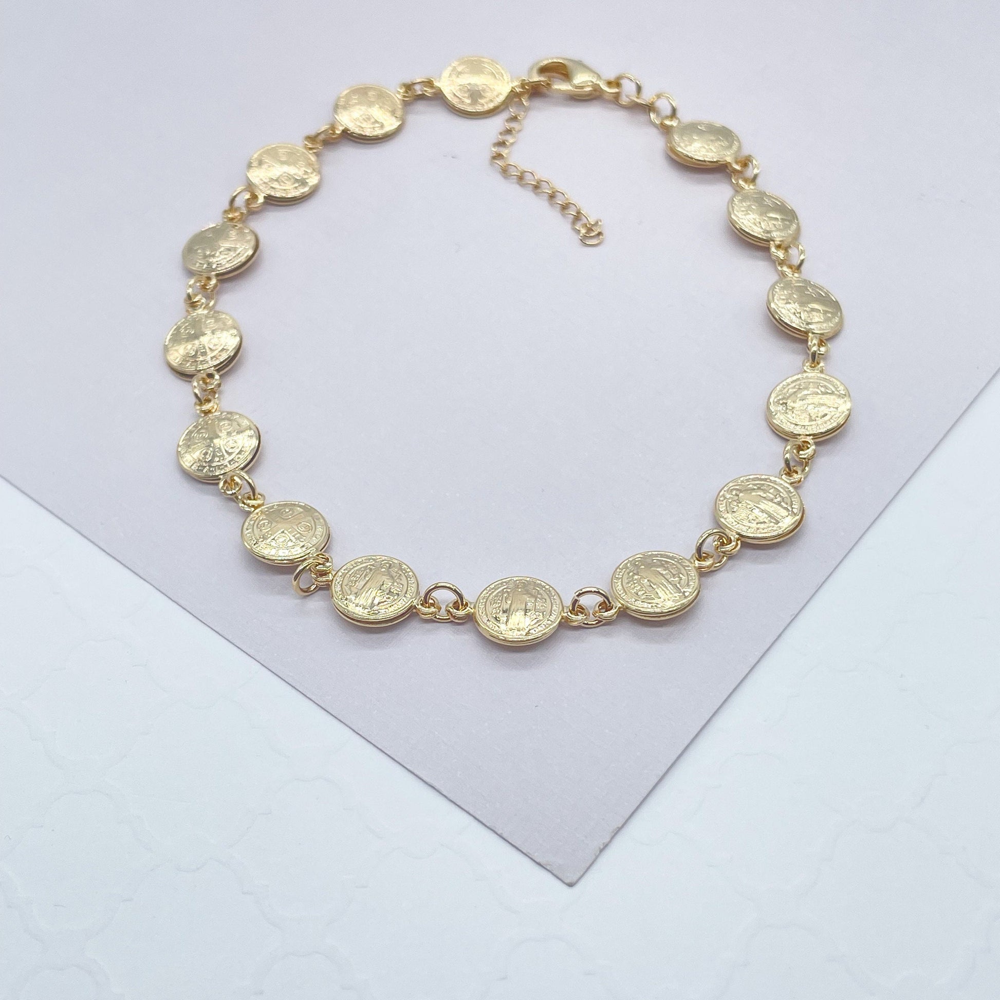 18k Gold Filled San Benito double sided medal anklet