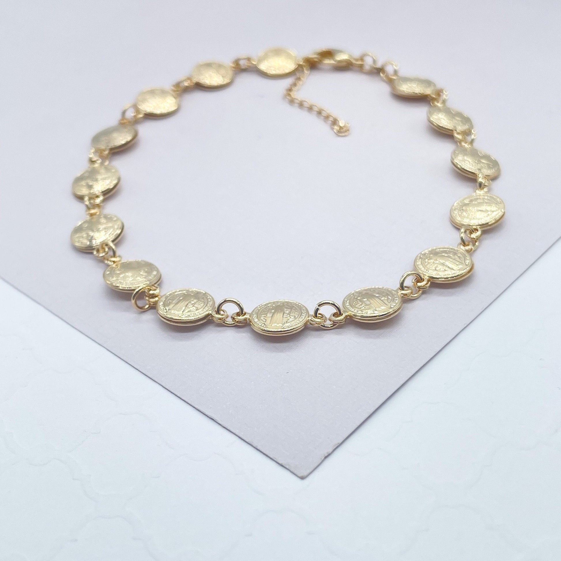 18k Gold Filled San Benito double sided medal anklet