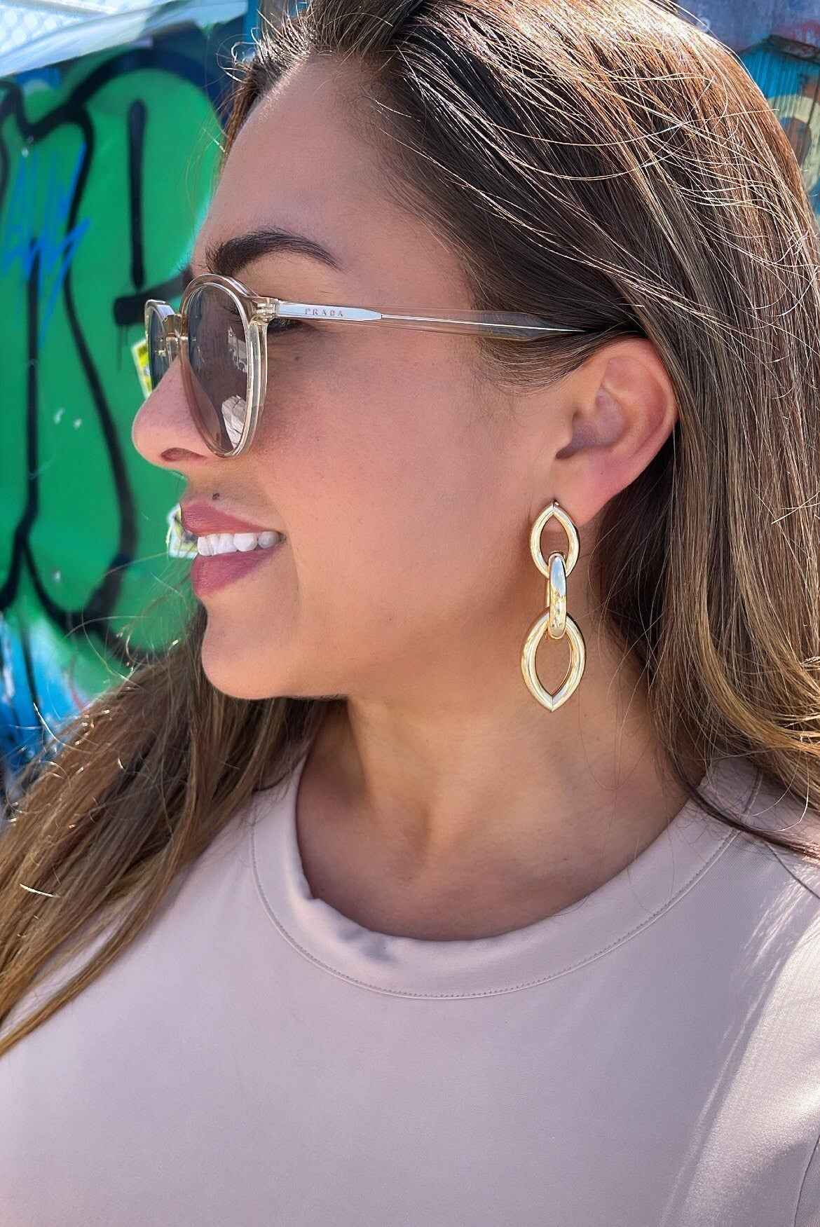 18k Gold Filled Single Long Oval Chunky Link Earrings