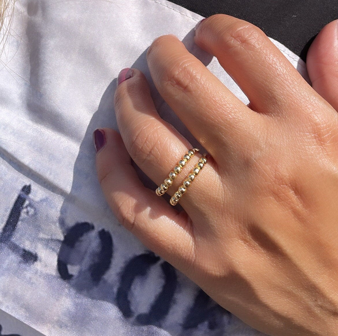 18k Gold Filled Plain Beaded Ring