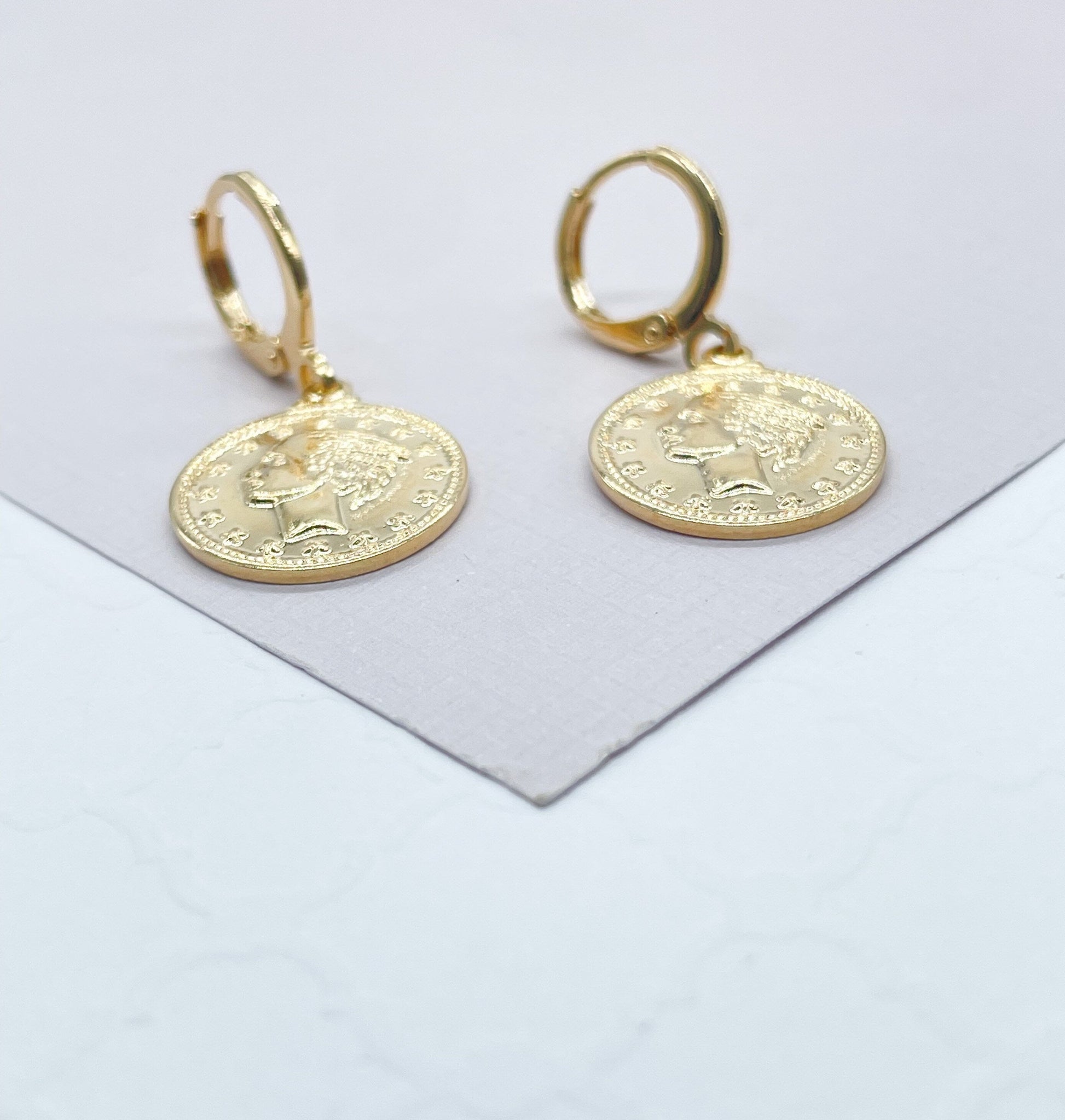 18k Gold Filled Coin Drop Earrings