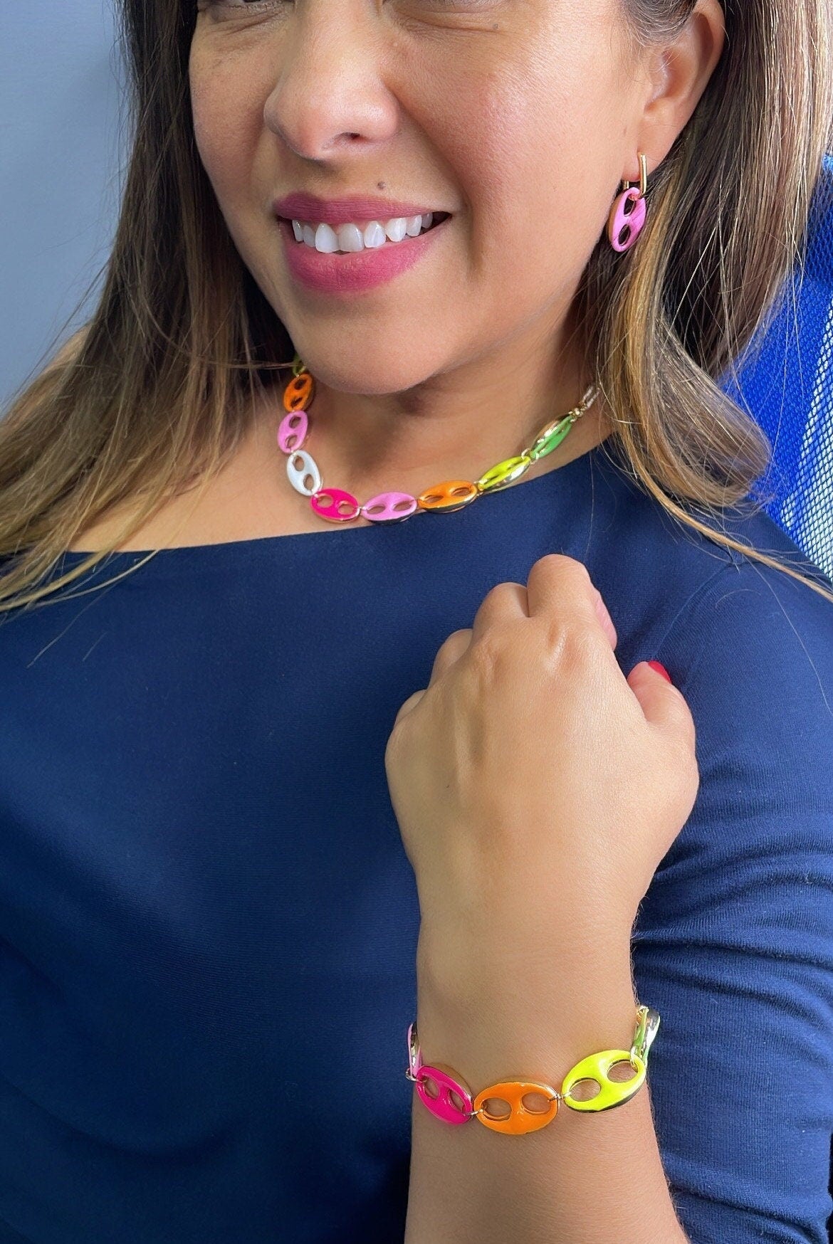 18k Gold Filled XXL Thick Colorful Mariner Link Set