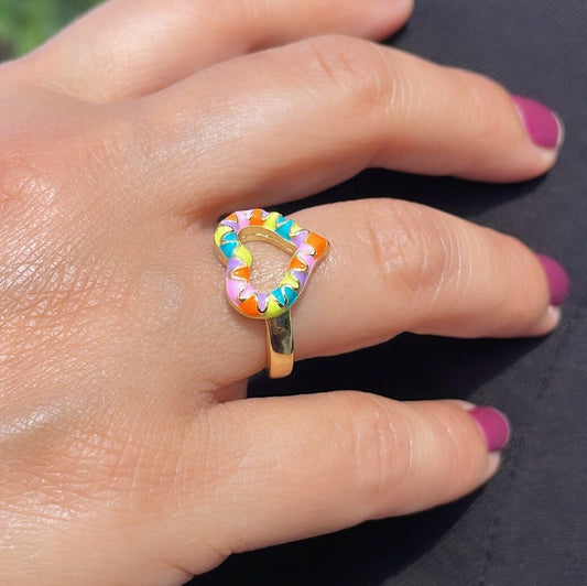 18k Gold Filled Colorful Enema Adjustable Heart Ring