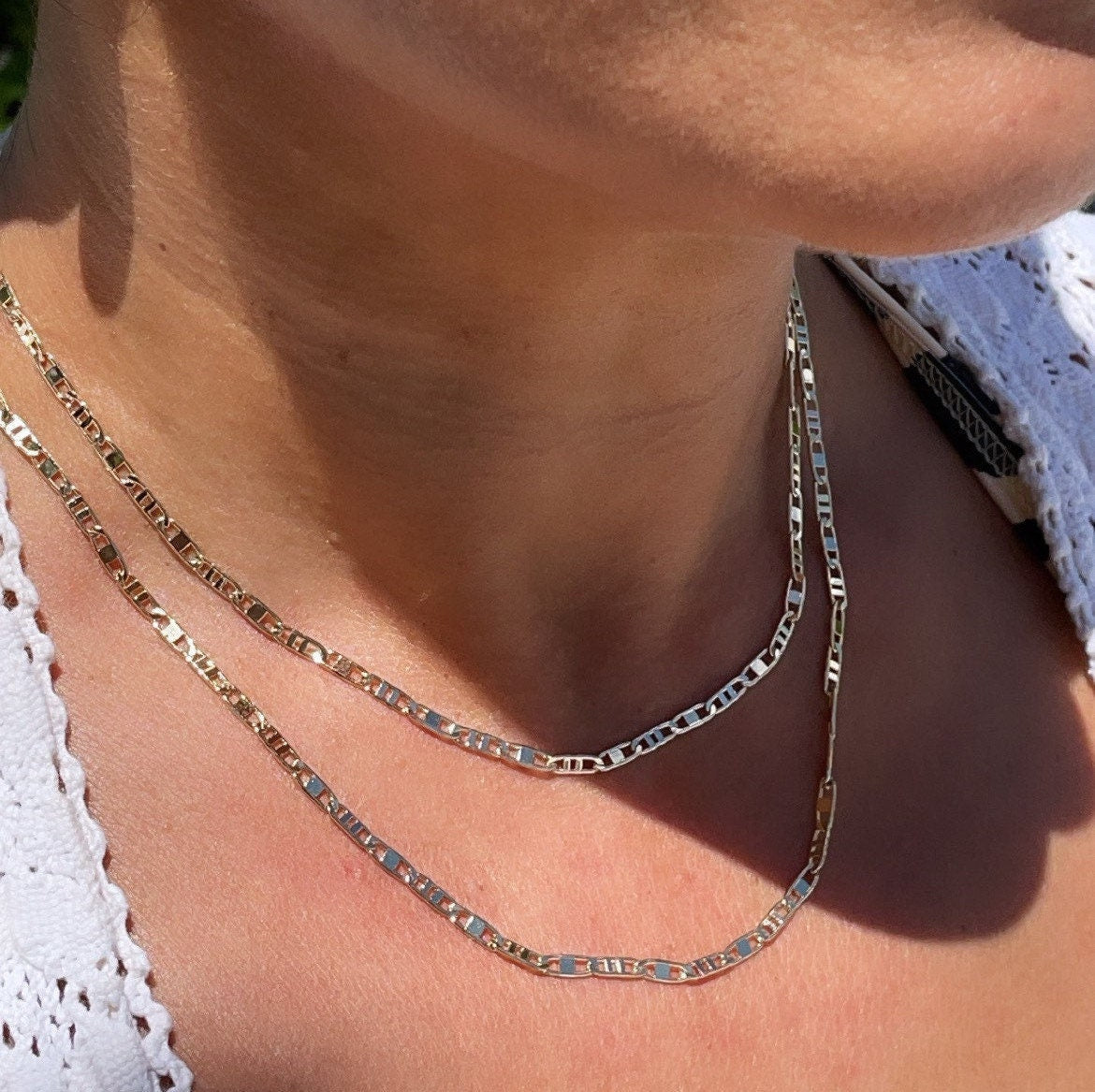 18k Gold Filled Thin Mariner Chain 3mm Necklace and Jewelry Supplies