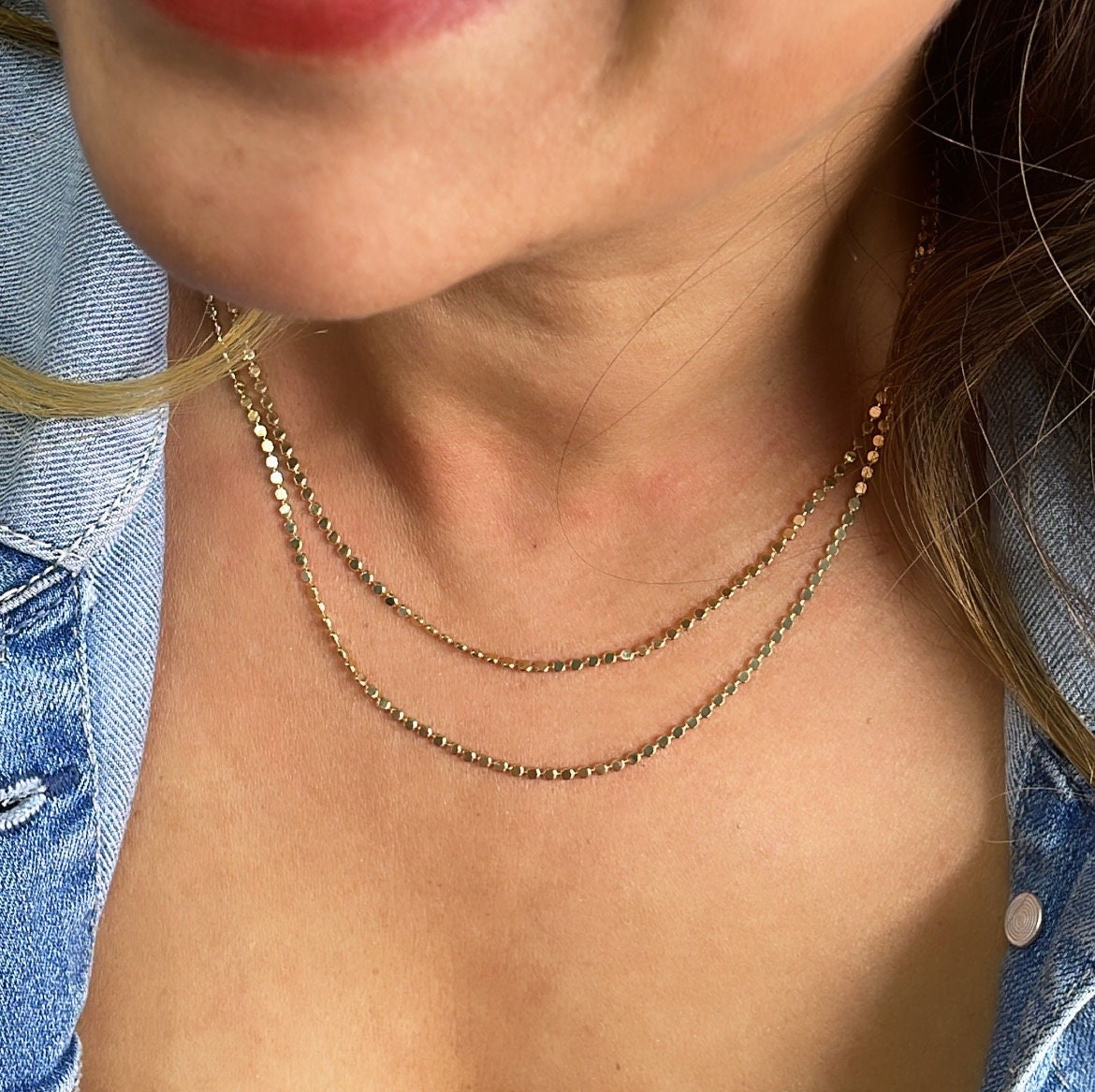 18k Gold Filled Flat Beaded Necklace