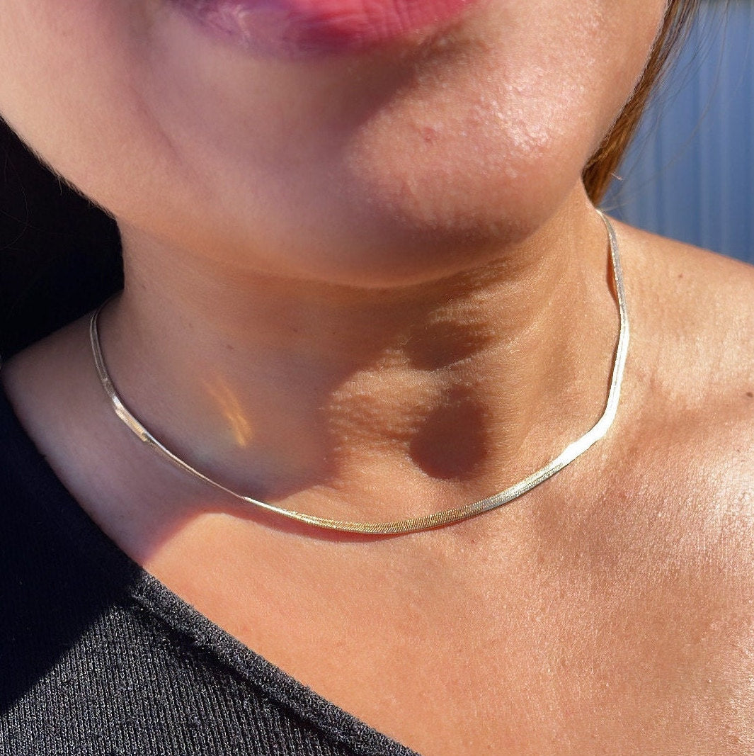 18k Gold Filled Simple Thin 3mm Herringbone Chain