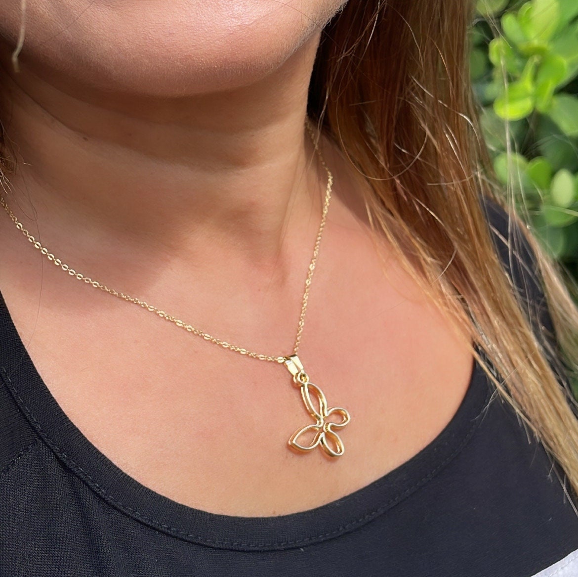 18 Gold Filled Solid See Through Butterfly Pendant