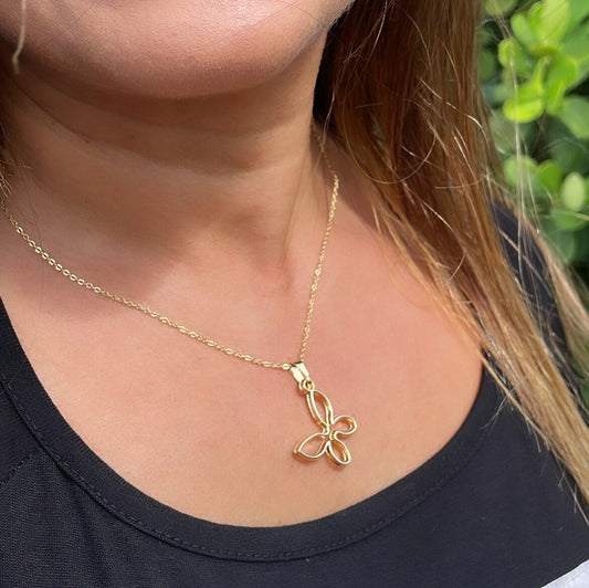 18 Gold Filled Solid See Through Butterfly Pendant